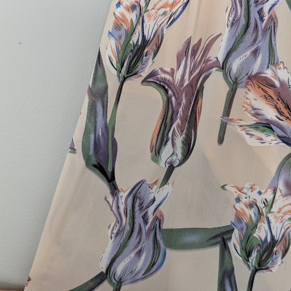 PrettyLittleThing Floral Sheer Wide Leg Pants- Cream Purple Vacation Holiday - Picture 2 of 12